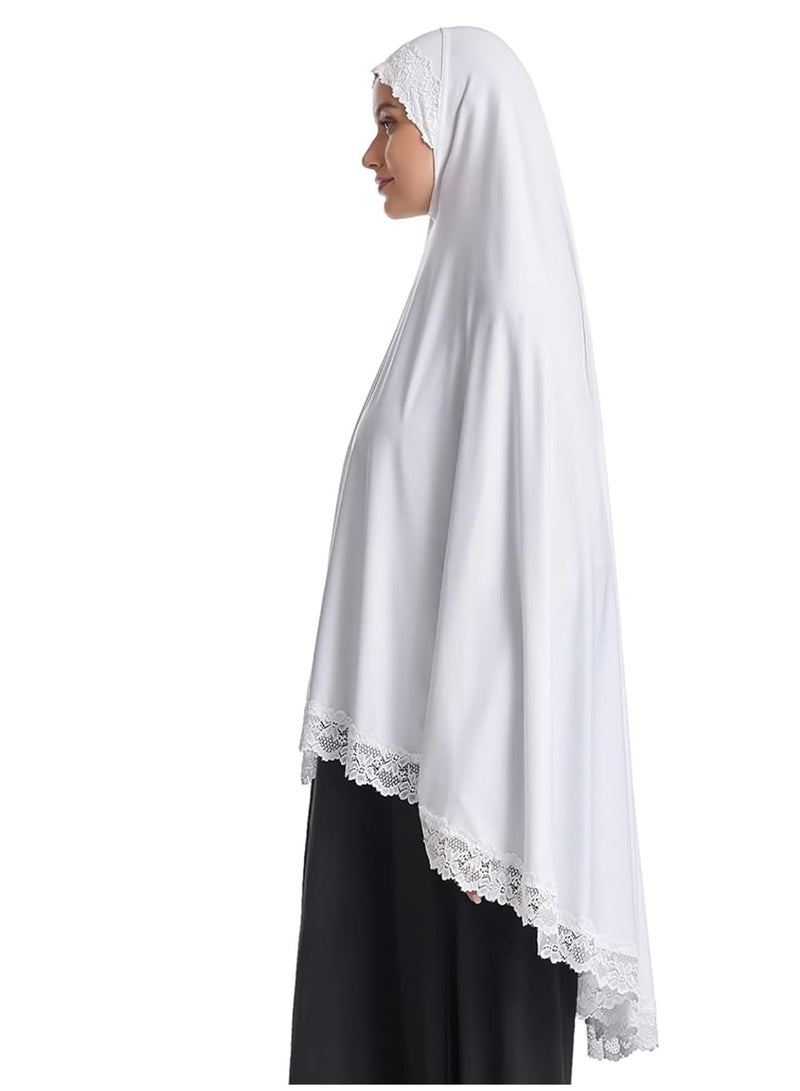 Zikra L Size Muslim Women Hijab Soft Lace Lady Long Hijab Scarf Lightweight Solid Color( White ) - Image 4