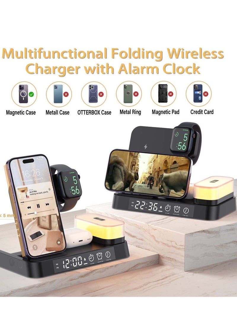 بيوينتي قاعدة شحن لاسلكية 4 في 1 مع ساعة منبه وضوء ليلي LED وشاحن لاسلكي سريع 4 في 1 لجوال  ايفون 14/13/12/11/برو/ماكس/اكس اس/اكس ار، قاعدة شحن لاسلكية لساعة ابل ايربودز - Image 5