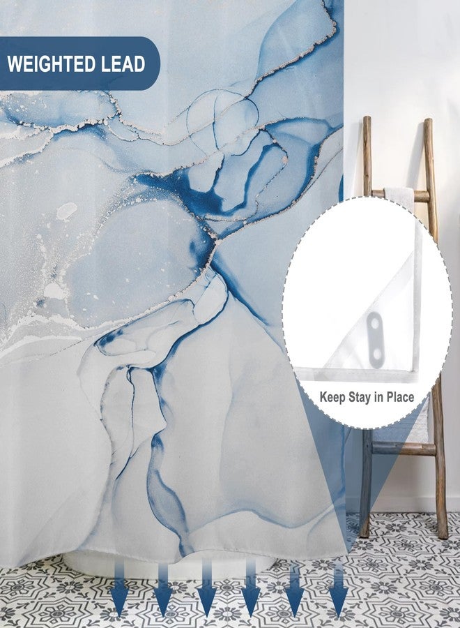 AWERT No Hook Shower Curtain with Snap in Liner Blue Marble Shower Curtain and Liner Set Double Layers Waterproof Fabric and See-Through Top Window Bathroom Decorative 71x74inch - Image 4
