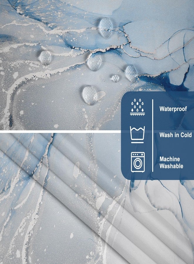 AWERT No Hook Shower Curtain with Snap in Liner Blue Marble Shower Curtain and Liner Set Double Layers Waterproof Fabric and See-Through Top Window Bathroom Decorative 71x74inch - Image 5