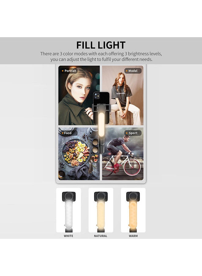 Generic - Handheld Gimbal Stabilizer for Phone Inception Mode Selfie Stick with Stable Tripod 3 Color Modes Fill Light Remote Shutter, Black - Image 1
