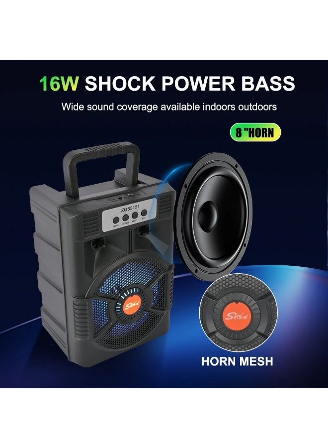 singe ZQS8151 8-Inch Multi-Media Super Bass Speaker, Portable with LED Lights - Image 2
