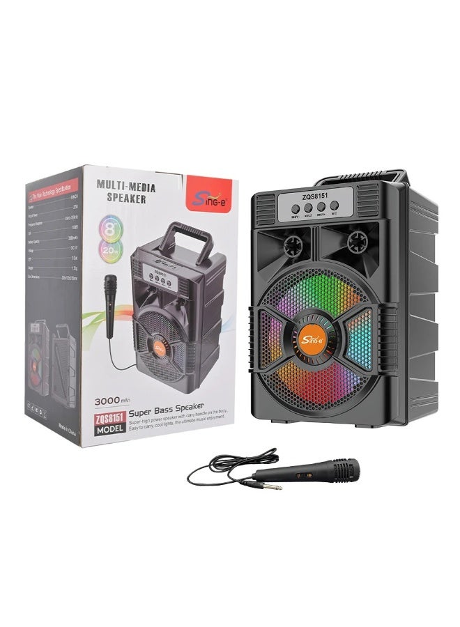 singe ZQS8151 8-Inch Multi-Media Super Bass Speaker, Portable with LED Lights - Image 1