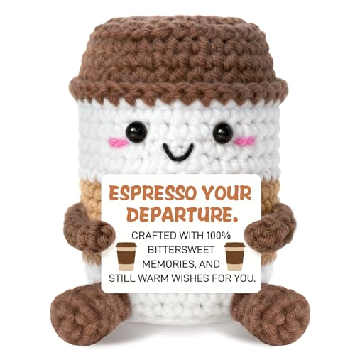 Sayregifty Retirement Gifts for WomenMen Coffee Cup Plush  Handmade Crochet Coffee Cup with Positive Card Emotional Christmas Birthday Retirement Gift Happy 2026 Retired Presents for CoworkersFriendsFamily - Image 1
