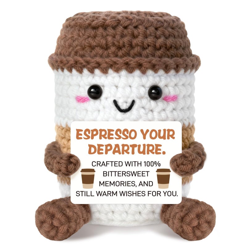 Sayregifty Retirement Gifts for WomenMen Coffee Cup Plush  Handmade Crochet Coffee Cup with Positive Card Emotional Christmas Birthday Retirement Gift Happy 2026 Retired Presents for CoworkersFriendsFamily - Image 3