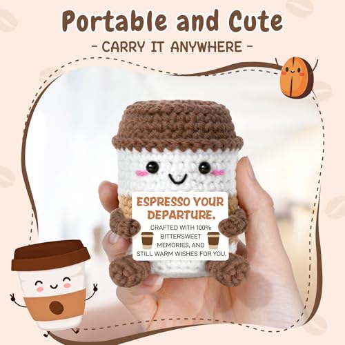 Sayregifty Retirement Gifts for WomenMen Coffee Cup Plush  Handmade Crochet Coffee Cup with Positive Card Emotional Christmas Birthday Retirement Gift Happy 2026 Retired Presents for CoworkersFriendsFamily - Image 5