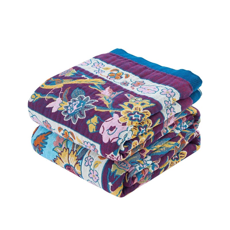 XIBLC Fall Blanket for Bed 100 Cotton Soft Rustic Boho Throw Blanket Quilt 50x60 Farmhouse Decor Bed Flower Blankets Light Weight Reversible Bohemian Throw Quilt