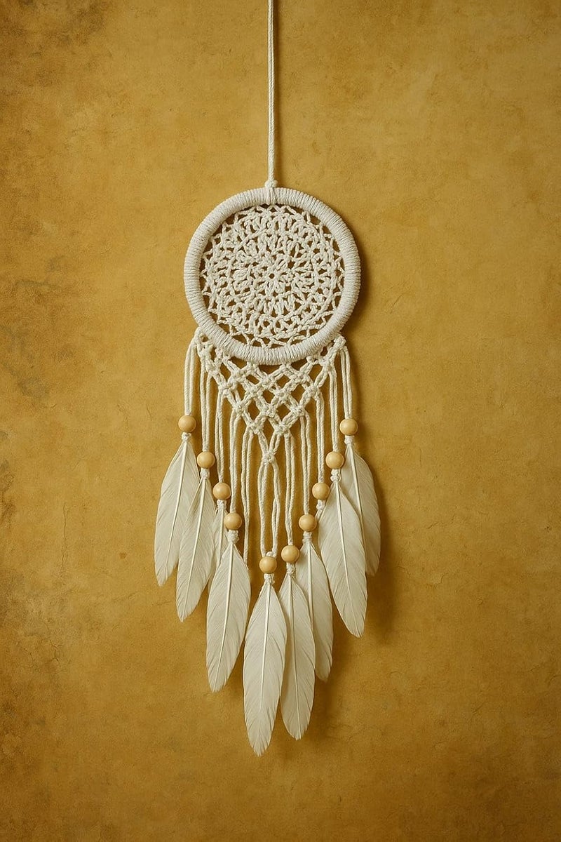 ThincAmaxe Handmade 3 Inch Dream Catcher Wall Hanging– Boho Wall Hanging Decor with Feathers & Pearls – Spiritual Protection Ornament for Bedroom, Nursery, or Living Room (White) - Image 3
