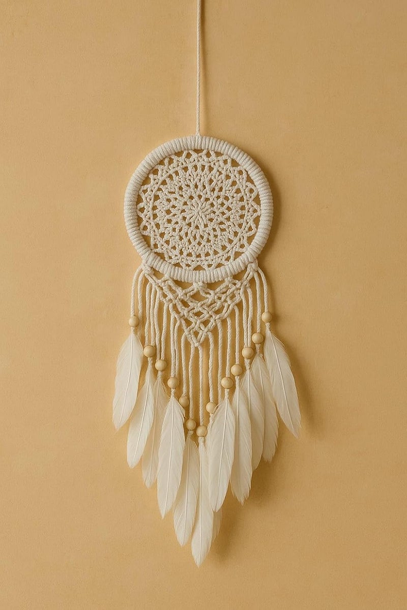 ThincAmaxe Handmade 3 Inch Dream Catcher Wall Hanging– Boho Wall Hanging Decor with Feathers & Pearls – Spiritual Protection Ornament for Bedroom, Nursery, or Living Room (White) - Image 1