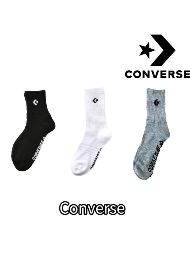 كونفرس جوارب كونفيرس متوسطة الساق ثلاثة في واحد باللون الأسود والأبيض والرمادي - Image 1