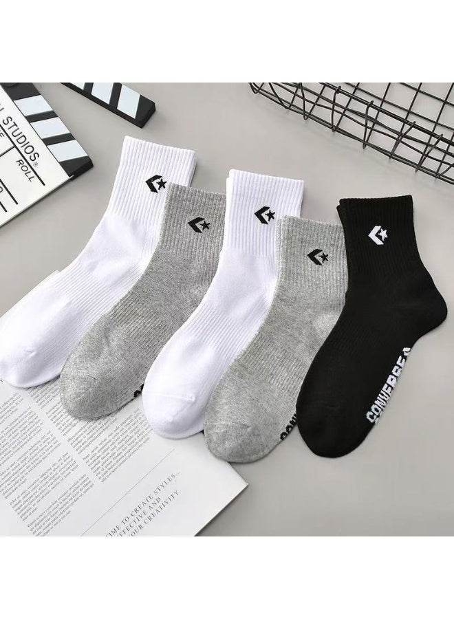 كونفرس جوارب كونفيرس متوسطة الساق ثلاثة في واحد باللون الأسود والأبيض والرمادي - Image 2