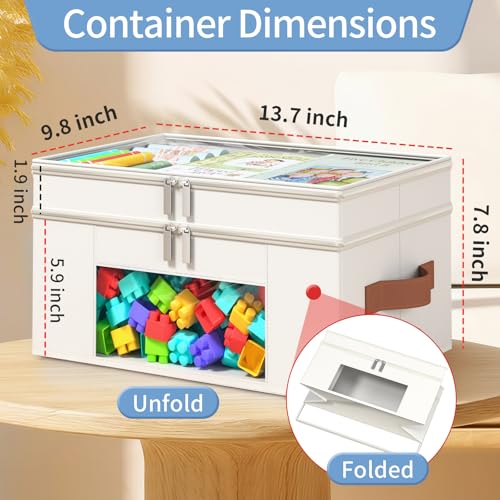 Foyego 18 QT Craft Organizers and Storage Box with Transparent Cover and Leather Handles 2Layer Art Supply Organizer for Crayon Coloring Books Modeling Clay Molds and Sewing Beige - Image 3
