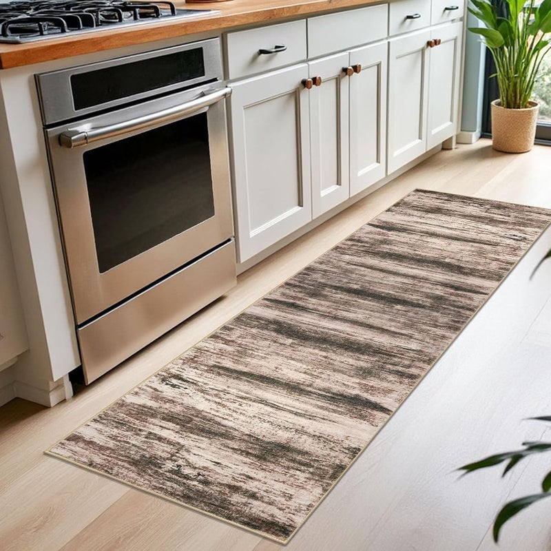 KOZYFLY Modern Abstract Hallway Runner Rug, 2x6 Washable Rug Runner Non-Slip Soft Kitchen Rugs, Print Blush Brown Carpet Runner for Entryway Bathroom Laundry Room Foyer - Image 4