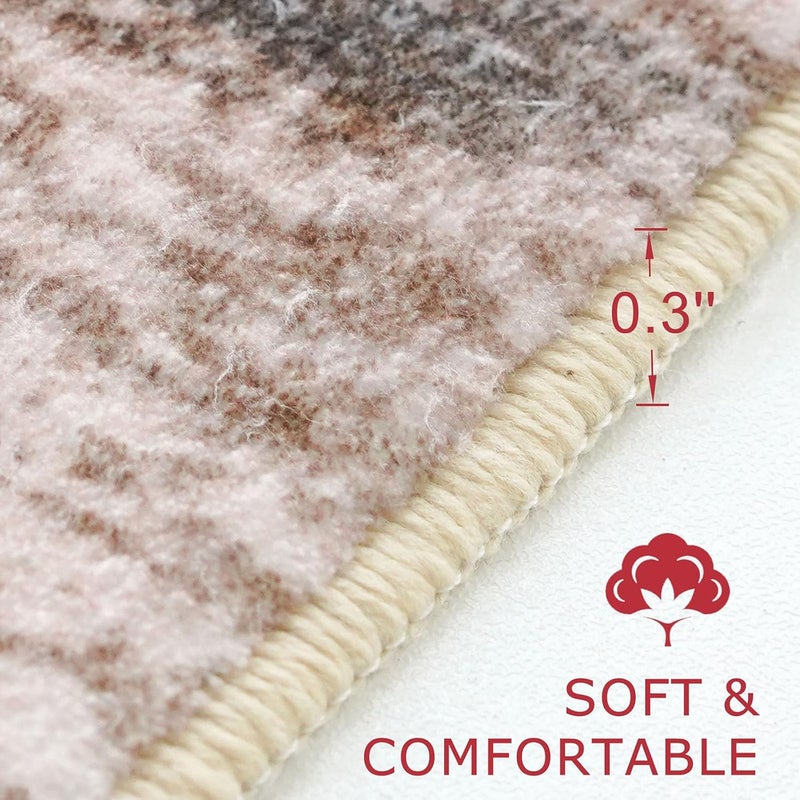 KOZYFLY Modern Abstract Hallway Runner Rug, 2x6 Washable Rug Runner Non-Slip Soft Kitchen Rugs, Print Blush Brown Carpet Runner for Entryway Bathroom Laundry Room Foyer - Image 2