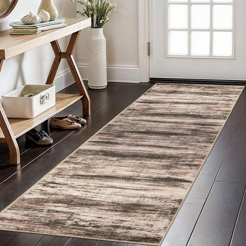KOZYFLY Modern Abstract Hallway Runner Rug, 2x6 Washable Rug Runner Non-Slip Soft Kitchen Rugs, Print Blush Brown Carpet Runner for Entryway Bathroom Laundry Room Foyer - Image 1