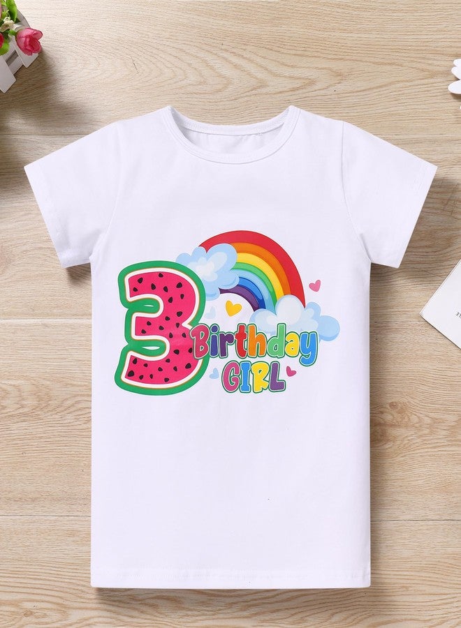 ODIZLI 3rd Birthday Outfit Girl Baby Toddler Short Sleeve T-shirt+Shiny Rainbow Sequin Shorts+Headband 3PCS Summer Clothes Melon Watermelon Party Supplies Third Year Old Cake Smash Photoshoot Pink-3T 3 Years - Image 2