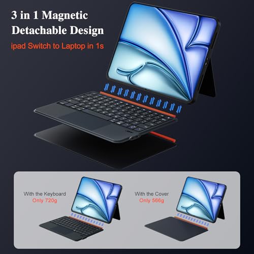 DANCESOUL Keyboard Case for iPad Air 11 inch (M4/M3/M2, 2026/2025/2024)&Pro 11, Magnetic Detachable iPad A16 11th/10th Keyboard, Trackpad, Backlit, Quiet Typing, Full Protection for Air 5/4th Gen 10.9" (Black) - Image 4