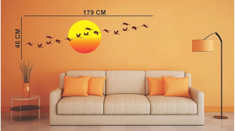 MERICAL PVC Vinyl Self-Adhesive Branches Flowers & Bird Cages, Magical Tree, Red Flower Lantern, Sunrise Flying Bird Wall Sticker for Wall Decor, Living Room, Children Room (Pack of 4) - Image 5