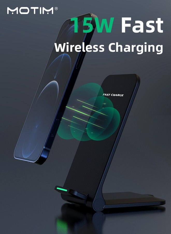 موتيم حامل شاحن لاسلكي قابل للطي حامل شاحن مكتبي، محطة شحن سريع معتمد من Qi بقوة 15 واط لهاتف iPhone 16/15/14/13/12/12 Series XS 8 Plus Samsung Galaxy Google وغيرها - Image 2