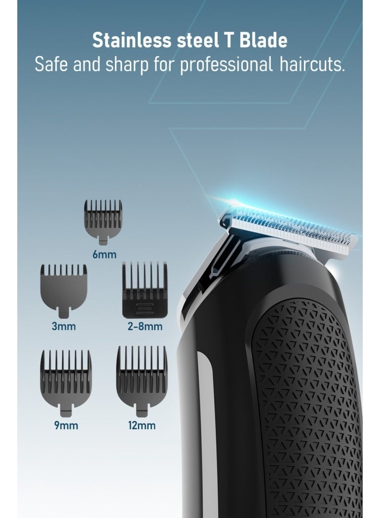 Moxedo 5 in 1 Cordless Hair Trimmer Professional Hair Clipper for Men IPX6 Waterproof Stainless-Steel T-Blade 120 Mins Working Time 5 Adjustable Guards for Men - Image 4