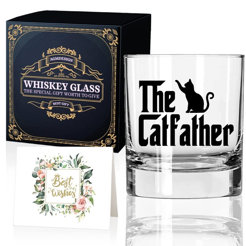 AGMdesign AGMDESIGN The Catfather Whiskey Glass Gift box  Retirement Christma Gifts for Men Dad  Fathers Day Gifts for Cat Dad Grandfather Husband Brother Son  Cat Lover Present for Men 