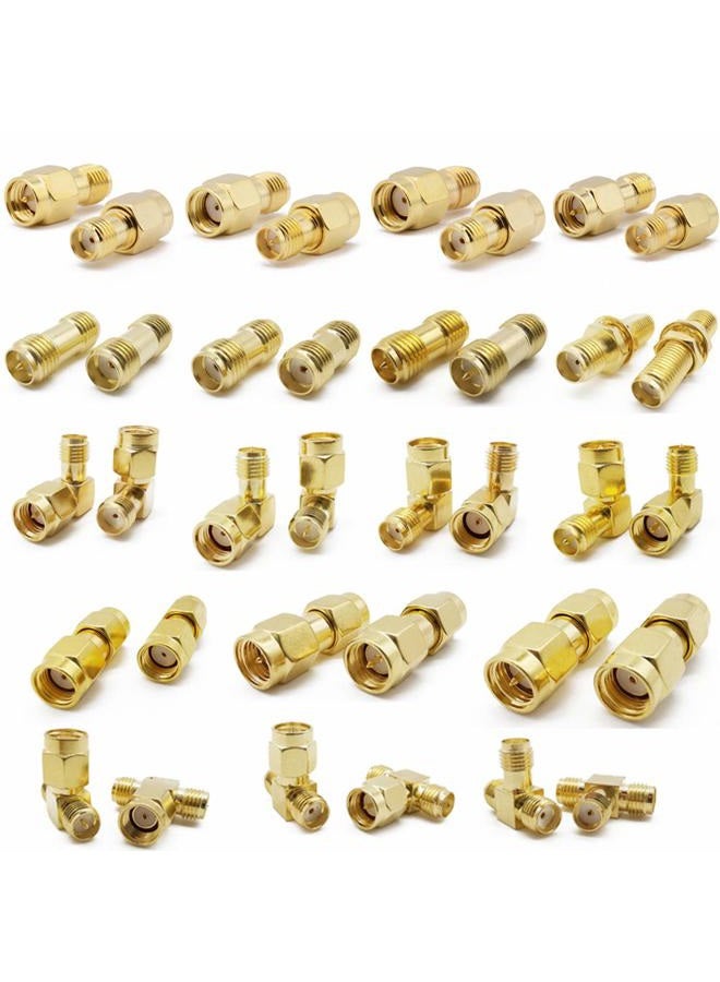 ALLiSHOP طقم موصلات SMA - 18 نوع من محولات ومقابس RP-SMA مستقيمة وزاوية 90° مجموعة توصيلات RF مطلية بالذهب للنحاس لمشاريع هوائيات FPV راديو باوفينغ ياسو كاميرا IP - Image 1