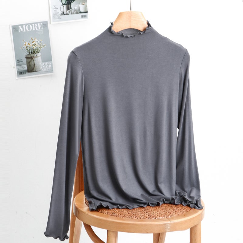 2025 Spring and Autumn New Modal Half Turtle Collar Thin Fungus Long Sleeve T-Shirt Women's Slim Mask Bottoming Shirt - Image 1