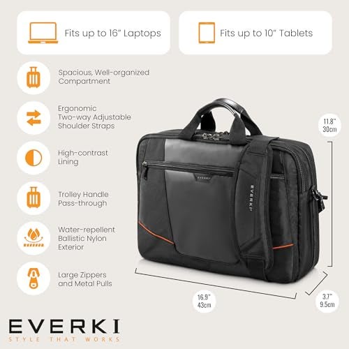 EVERKI Flight Business Laptop Briefcase Bag - Travel Checkpoint Friendly & Heavy Duty Laptop Briefcases for Men, Business Travel Bag with Lap top Compartment up to 16", 15L Capacity (EKB419), Black - Image 5