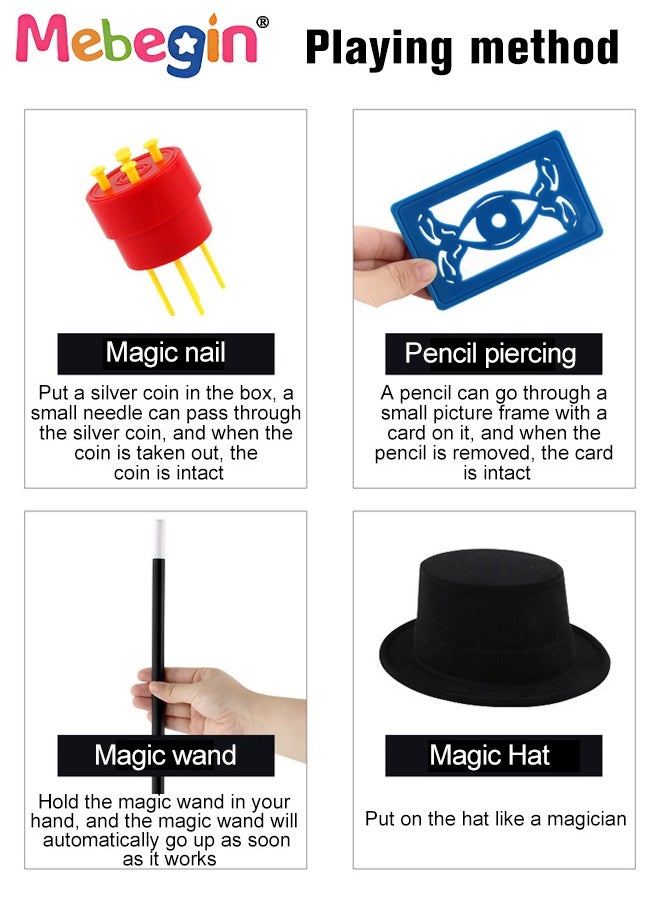 MEBEGIN - Classic Magic Set with Hat and Rich Magic Props, Amazing Magic Box with a Variety of Tricks, Pretend Play Magician Stuff, Easy to Perform Tricks, Fun Creative Educational Toys, Ideal Gift for Beginners and Kids Aged 6+ - Image 1