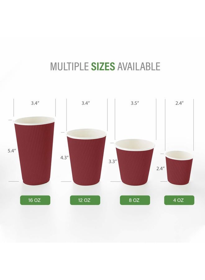 Restaurantware 12 Ounce Paper Coffee Cups 25 Ripple Wall Disposable Paper Cups - Leakproof Recyclable Crimson Paper Hot Cups Insulated Matching Lids Sold Separately - Image 3