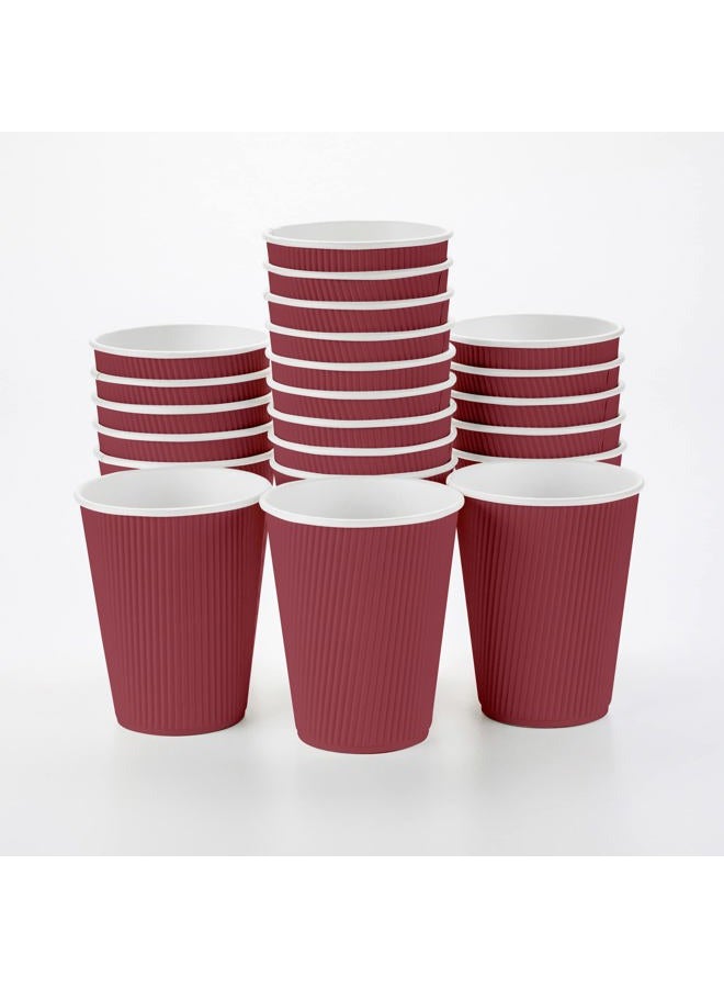 Restaurantware 12 Ounce Paper Coffee Cups 25 Ripple Wall Disposable Paper Cups - Leakproof Recyclable Crimson Paper Hot Cups Insulated Matching Lids Sold Separately - Image 1