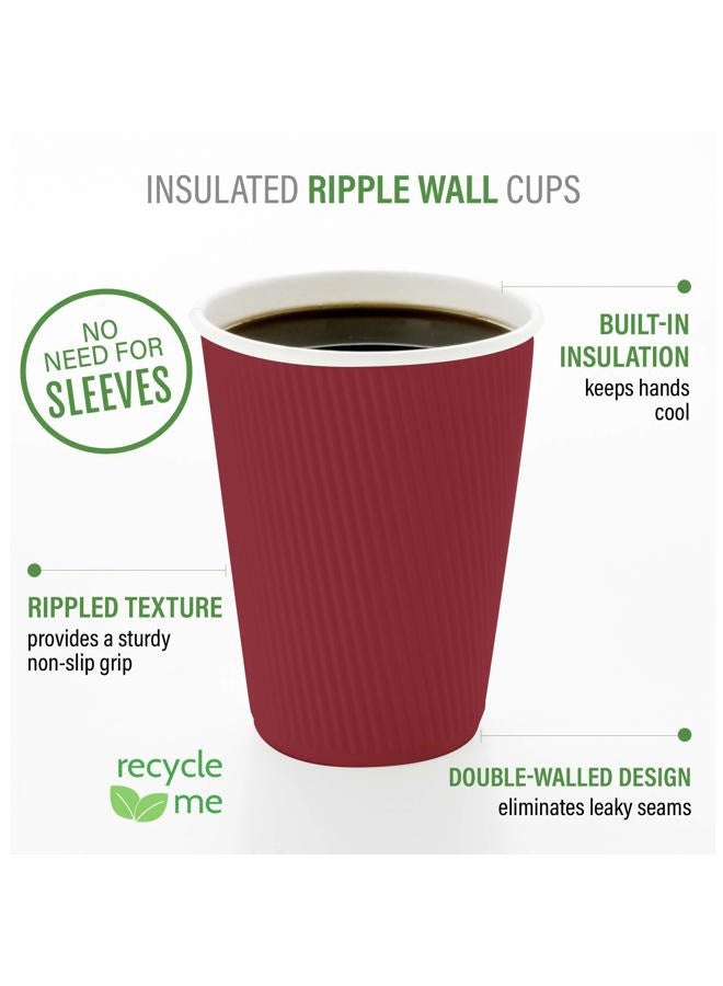 Restaurantware 12 Ounce Paper Coffee Cups 25 Ripple Wall Disposable Paper Cups - Leakproof Recyclable Crimson Paper Hot Cups Insulated Matching Lids Sold Separately - Image 4