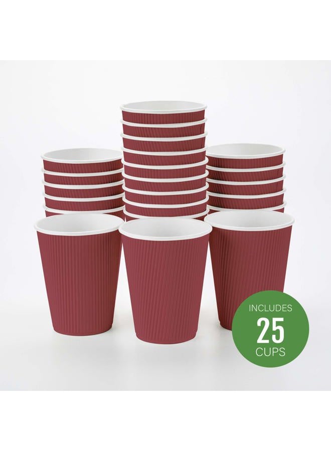 Restaurantware 12 Ounce Paper Coffee Cups 25 Ripple Wall Disposable Paper Cups - Leakproof Recyclable Crimson Paper Hot Cups Insulated Matching Lids Sold Separately - Image 2