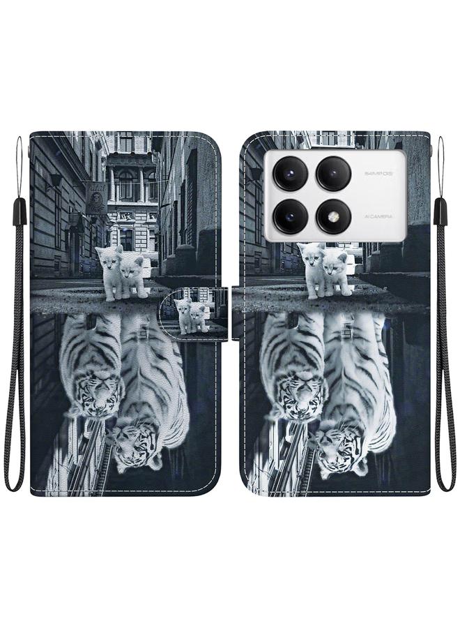 Zaboon For Xiaomi Poco F6 Pro Crystal Texture Colored Drawing Leather Phone Case(Cat Tiger Reflection) 