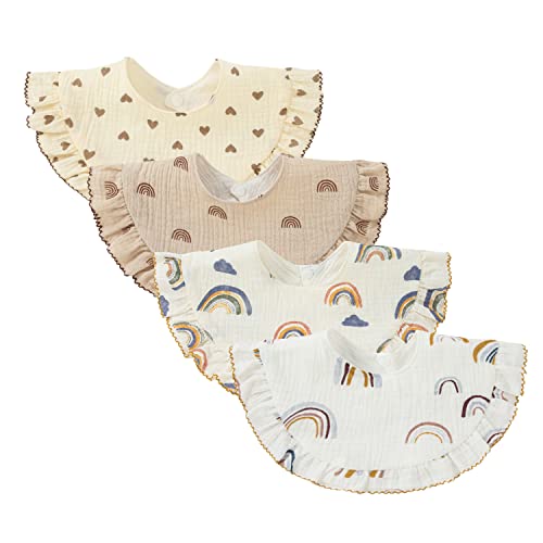 Nishine 4 pcs Unisex Baby Muslin Bandana Drool Bibs 360 Degree Rotatable Cotton Teething Feeding Drooling Bibs for Boy Girl rainbow set - Image 1