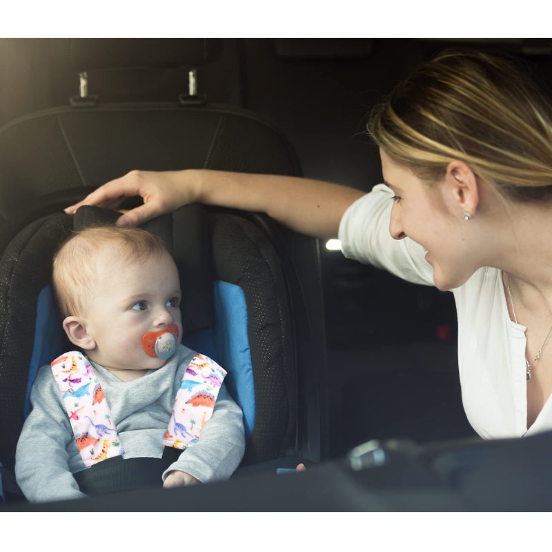 SWESEN Baby Car Seat Belt Covers for Boys and Girls, Carseat Shoulder Padding, Soft Car Seat Neck Cover, Mink Car Seat Straps Shoulder Pads, Dinosaur Stroller Strap Cover for Baby Kids,White - Image 4
