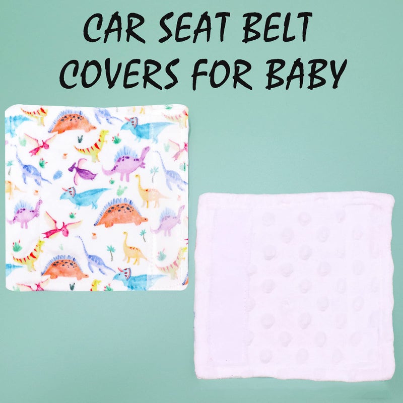 SWESEN Baby Car Seat Belt Covers for Boys and Girls, Carseat Shoulder Padding, Soft Car Seat Neck Cover, Mink Car Seat Straps Shoulder Pads, Dinosaur Stroller Strap Cover for Baby Kids,White - Image 5