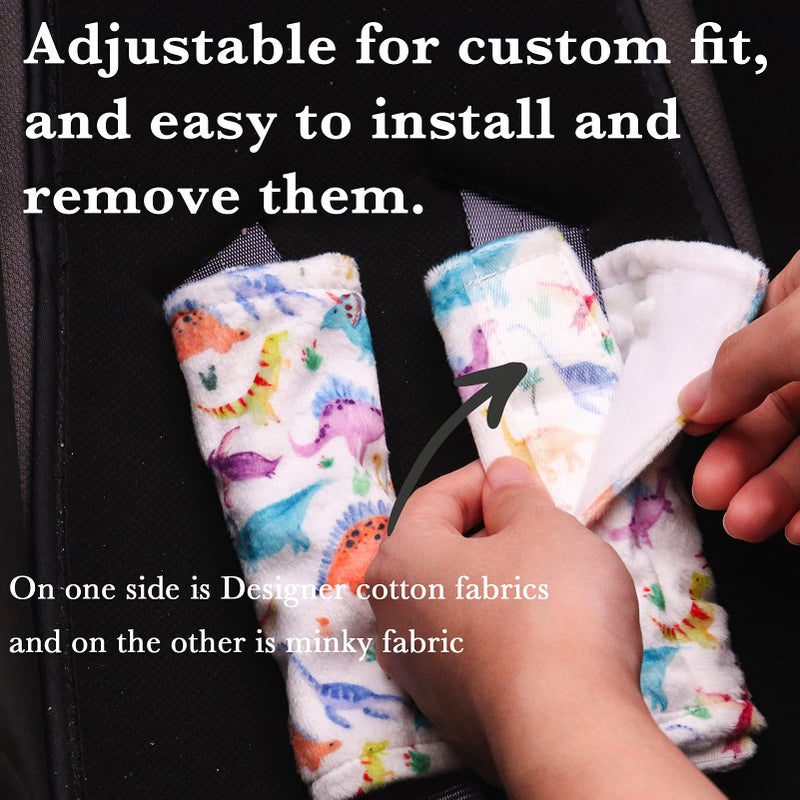 SWESEN Baby Car Seat Belt Covers for Boys and Girls, Carseat Shoulder Padding, Soft Car Seat Neck Cover, Mink Car Seat Straps Shoulder Pads, Dinosaur Stroller Strap Cover for Baby Kids,White - Image 2