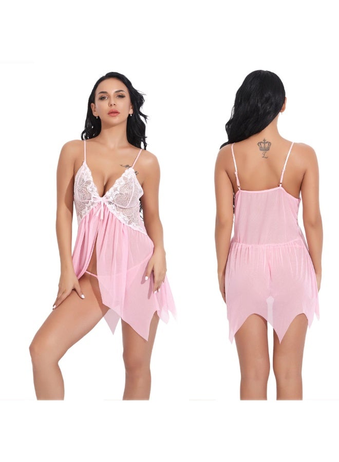 Ladies' Sexy Lace Lingerie Set,  Sheer Mesh Nightdress, Adjustable Straps Babydoll Sleepwear for Women