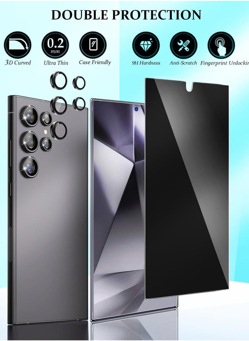 vesus Privacy Screen Protector for Samsung Galaxy S24 Ultra â€“ Tempered Glass with CD Texture, Anti-Spy, Fingerprint ID Support, Black Camera Lens Protection, Full Coverage - Image 3