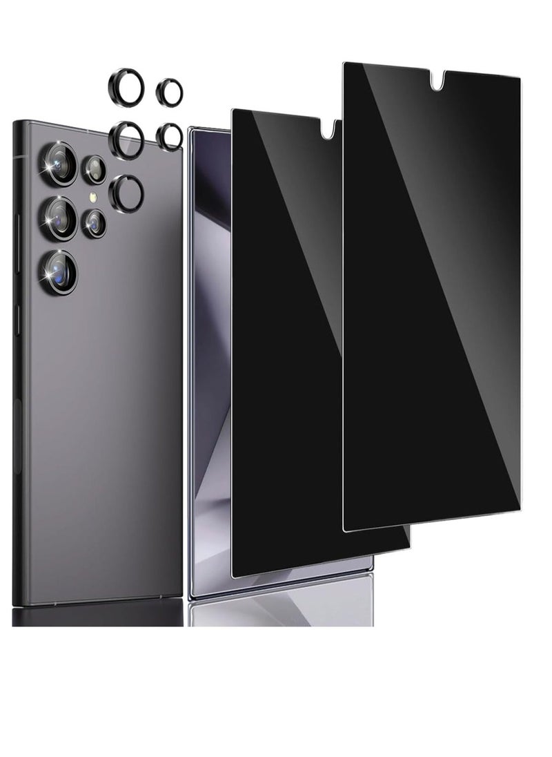 vesus Privacy Screen Protector for Samsung Galaxy S24 Ultra â€“ Tempered Glass with CD Texture, Anti-Spy, Fingerprint ID Support, Black Camera Lens Protection, Full Coverage - Image 1