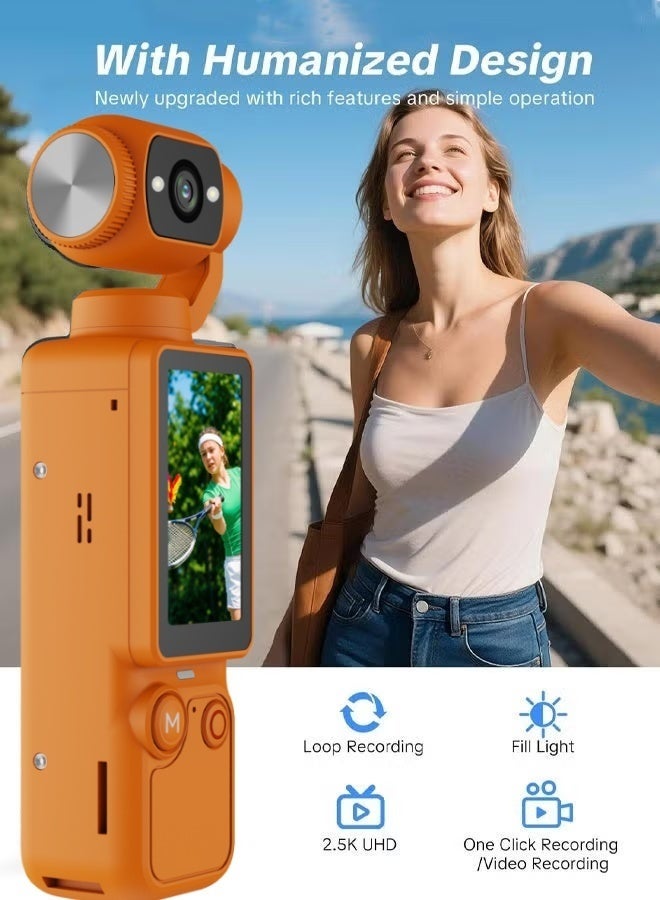 KORAX 2.5K UHD Vlogging Camera with 180° Rotating Lens, Pocket Body Camera with Audio & Video Recording,7-Hour Battery, Handheld POV Cameras with 128GB Card, Easy One-Button Recording for Travel,Daily Life - Image 2