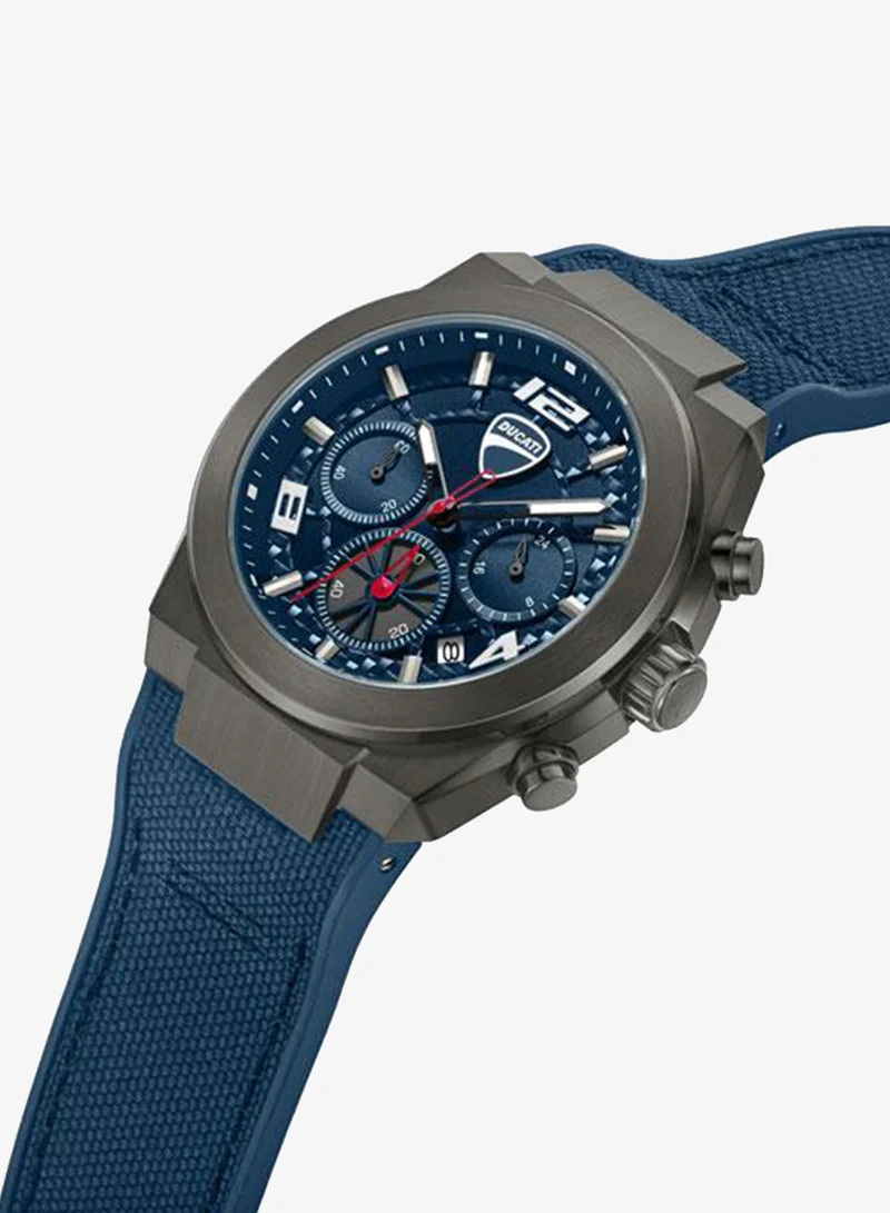 Ducati DT014 Men's Blue Dial Blue Silicone-Nylon Strap Chronograph Watch for Men 41mm