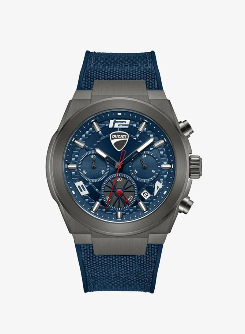 Ducati DT014 Men's Blue Dial Blue Silicone-Nylon Strap Chronograph Watch for Men 41mm