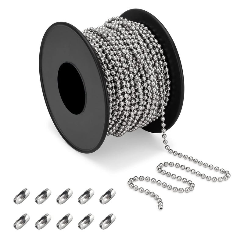 32ft length304 Stainless Steel Ball Chain for Blinds Shades with 10 Connectors Fix or Replace for Broken Roller Shade Chain Great for Vertical Window Blinds Plumbing and Other DIY Applications