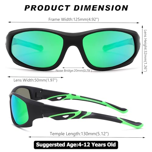 GLARDEFE Kids Youth Baseball Sunglasses – Unbreakable Flexible Polarized Sports Sunglasses with Strap for Boys Girls Age 4-12(Matte Black/Green Mirror + Matte Black/Dark Blue Mirror) - Image 5