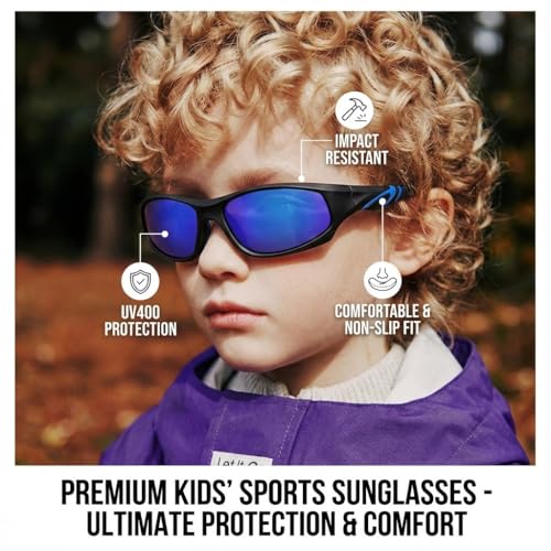 GLARDEFE Kids Youth Baseball Sunglasses – Unbreakable Flexible Polarized Sports Sunglasses with Strap for Boys Girls Age 4-12(Matte Black/Green Mirror + Matte Black/Dark Blue Mirror) - Image 2