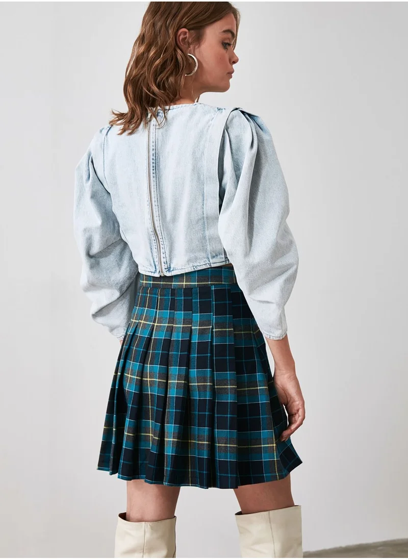 trendyol Checked Pleated Mini Skirt