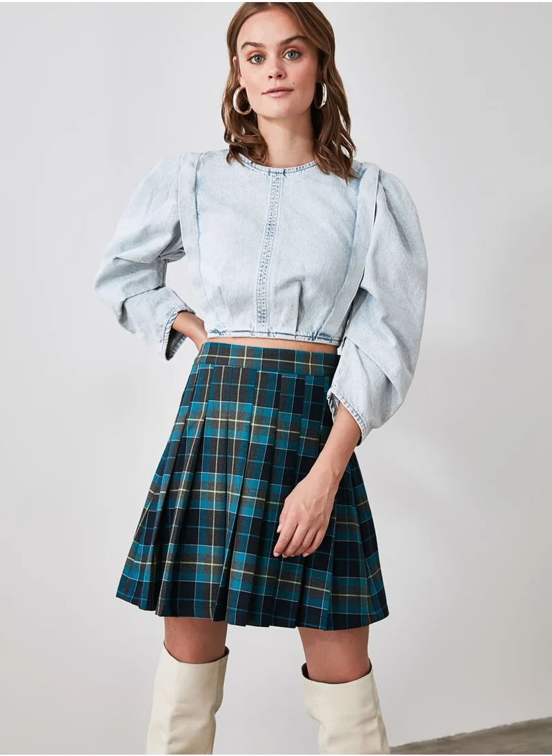 trendyol Checked Pleated Mini Skirt