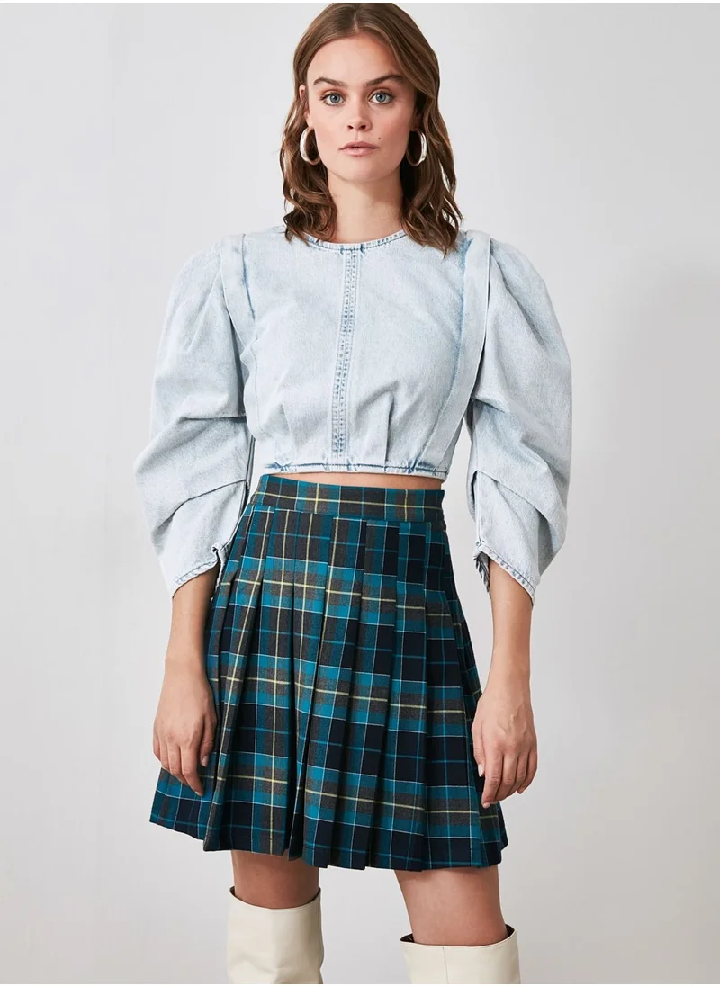 trendyol Checked Pleated Mini Skirt